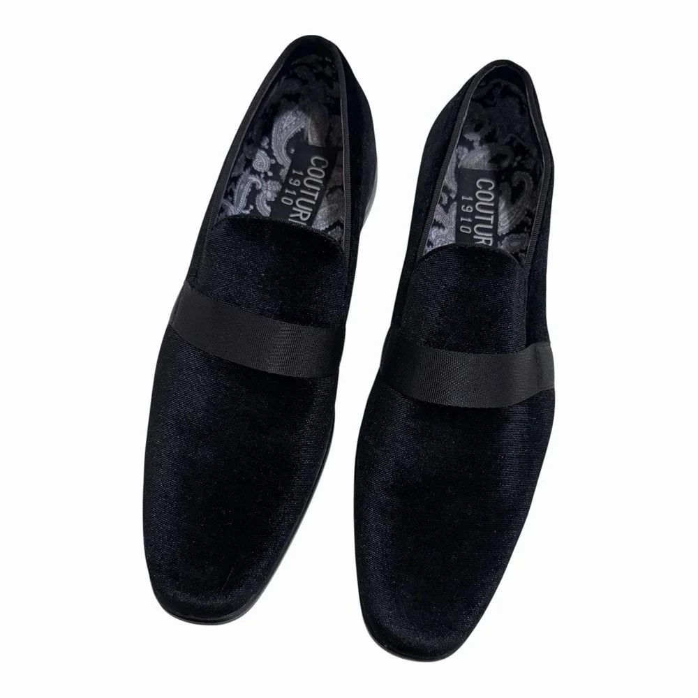 Couture‎ 1910 Men's Black Velvet Smoking Shoes Formal Slip-On Loafers Size 10